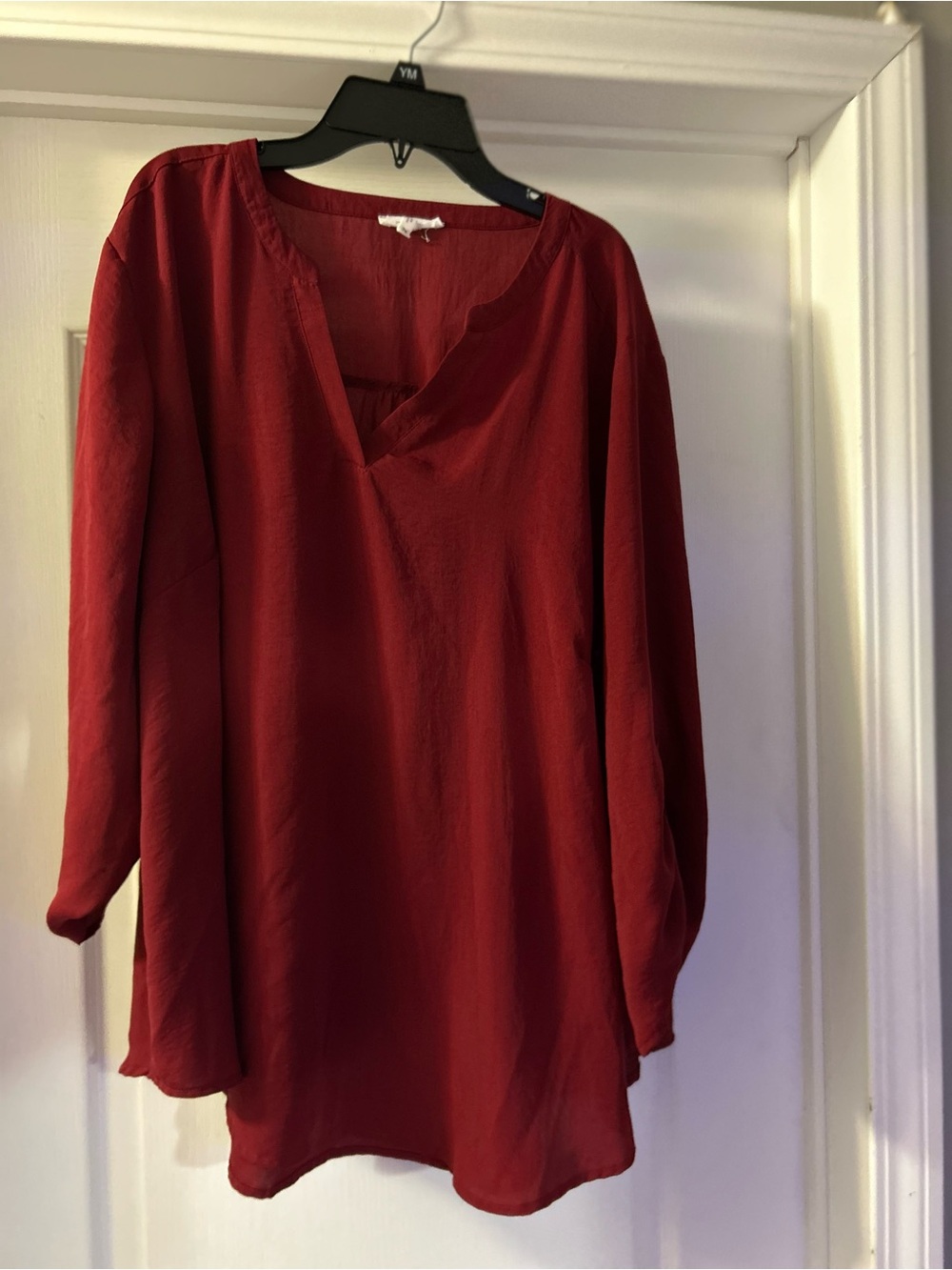 maurices 2X Rich Red V Neck Long Sleeve Tunic Blouse